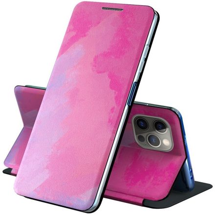 Apple iPhone 13, Oldalra nyíló tok, stand, festék minta, Wooze Flashy Colors, színes/rózsaszín