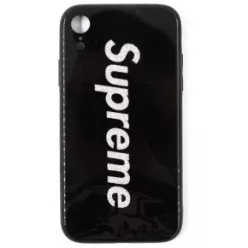   IPHONE X/XS 5.8 ÜVEGES MINTÁS TOK SUPREME FEKETE CSILLOGÓS