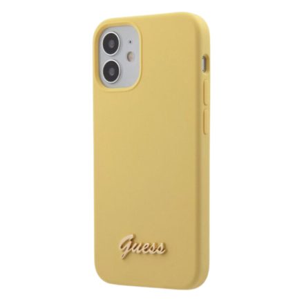 Apple iPhone 12 Mini GUESS GUHCP12SLSLMGYE Liquid Silicon Hátlap - Sárga