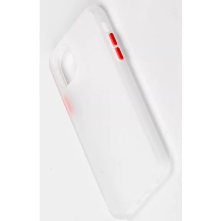 Apple iPhone 11 Pro Max Hibrid szilikon tok - Átlátszó-Piros gombbal