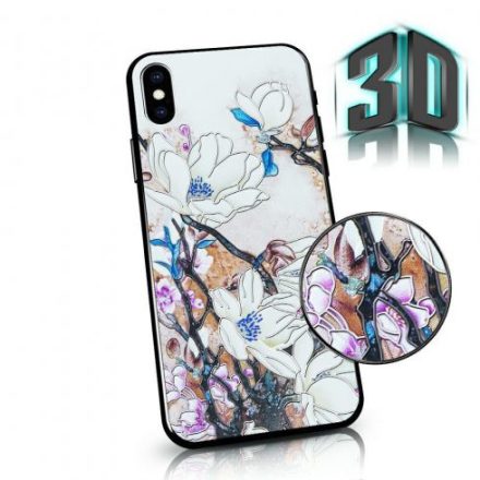 3D Virágmintás Apple iPhone 12 Pro Max Szilikon hátlapi tok - fehér