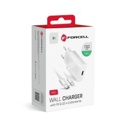   Forcell Type-C 20W 3A hálózati gyors töltőfej + adatkábel - Fehér