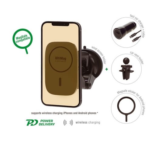 4smarts UltiMag RoadTrip MagSafe autós tartó vezeték nélküli wireless gyorstöltővel, 15W