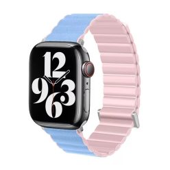   Phoner Apple Watch 38/40/41mm mágneses műbőr/szilikon pánt - Rózsaszín/kék