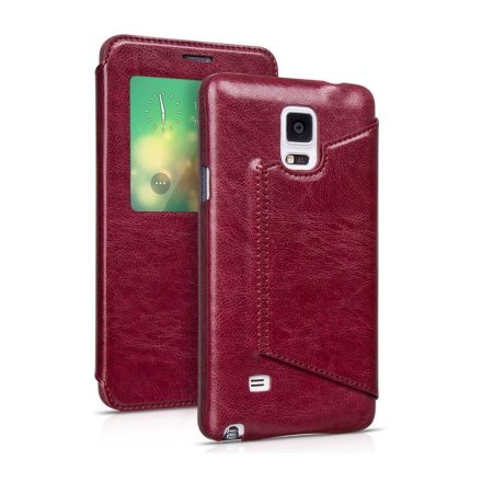 Hoco - Crystal series classic bőr magnetic sleep Samsung Note4 könyv tok - bor vörös