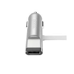   Hoco - UCL01 autós szivargyújtó töltő beépített micro USB (2,4A) - ezüst