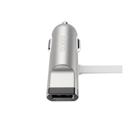 Hoco - UCL01 autós szivargyújtó töltő beépített micro USB (2,4A) - ezüst