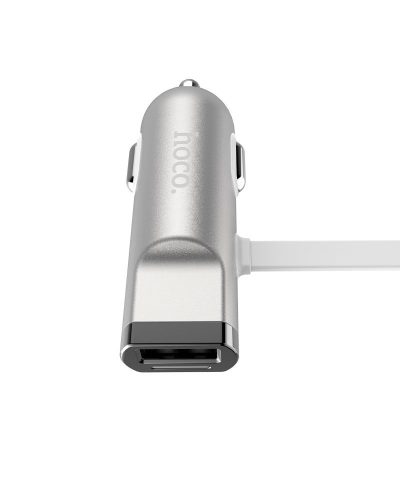 Hoco - UCL01 autós szivargyújtó töltő beépített micro USB (2,4A) - ezüst