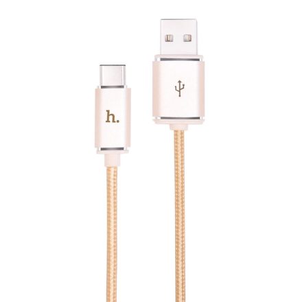 Hoco - UPT01 alu fej és fémszálas szövet 10 Gbit/s írás/olv. USB-C 3.1 adat/töltő kábel 120 cm - arany