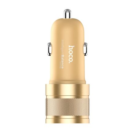 Hoco - UC205 alu házas autós szivargyújtó elosztó full védelemmel 2xUSB (4,8A) - arany