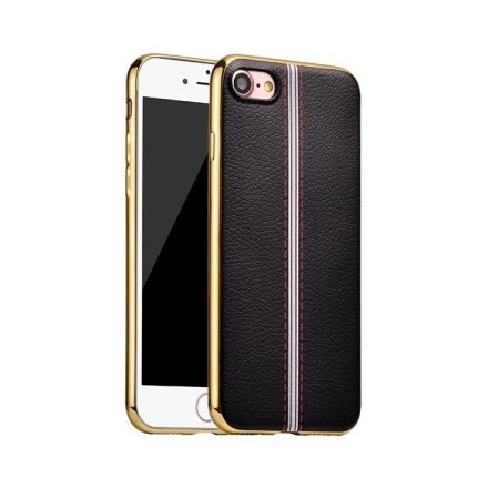Hoco - Glint classic series bőrhatású TPU iPhone 7/iPhone 8 tok fémhatású széllel - fekete