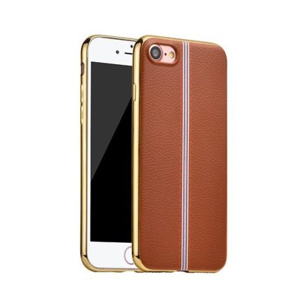 Hoco - Glint classic series bőrhatású TPU iPhone 7/iPhone 8 tok fémhatású széllel - barna