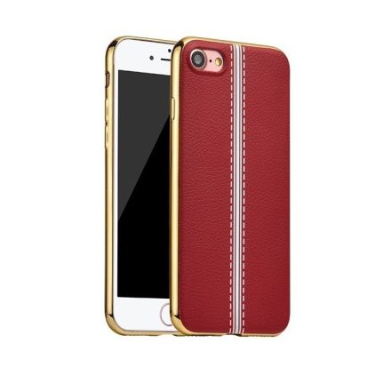 Hoco - Glint classic series bőrhatású TPU iPhone 7/iPhone 8 tok fémhatású széllel - piros