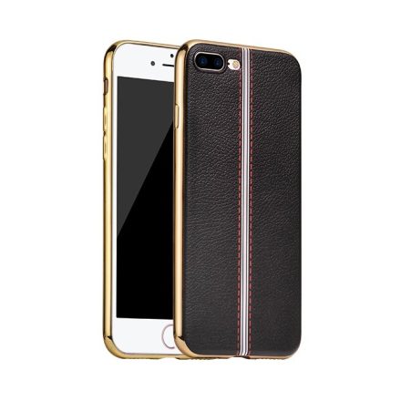 Hoco - Glint classic series bőrhatású TPU iPhone 7 Plus/iPhone 8 Plus tok fémhatású széllel - fekete