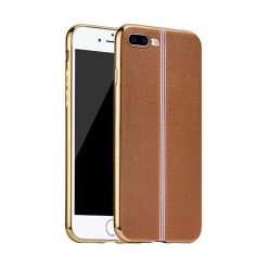   Hoco - Glint classic series bőrhatású TPU iPhone 7 Plus/iPhone 8 Plus tok fémhatású széllel - barna