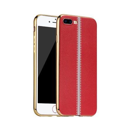 Hoco - Glint classic series bőrhatású TPU iPhone 7 Plus/iPhone 8 Plus tok fémhatású széllel - piros