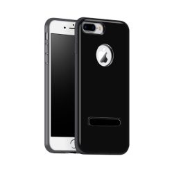   Hoco - Simple series alumínium burkolatú iPhone 7 Plus/iPhone 8 Plus védőtok mágneses kitámasztóval - fény. fekete