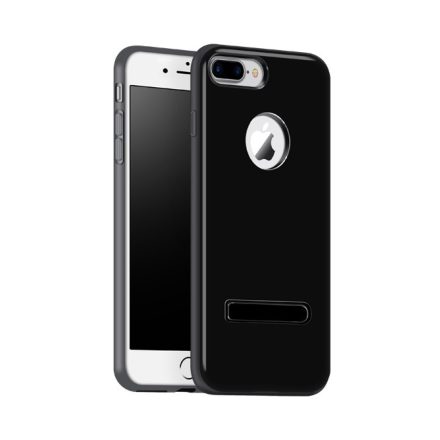 Hoco - Simple series alumínium burkolatú iPhone 7 Plus/iPhone 8 Plus védőtok mágneses kitámasztóval - fény. fekete