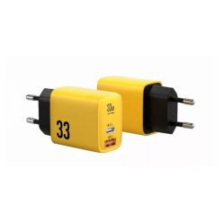   INKAX C13 PD+QC 3.0 33W GaN Hálózati Töltőfej - Fekete-Sárga