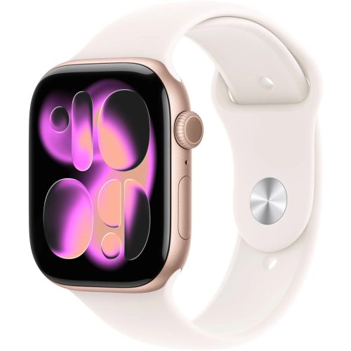 Apple Watch Series 11 GPS, 42mm rozéarany alumíniumtok, lágy rózsaszín sportszíj, S/M (MEU04MP/A)