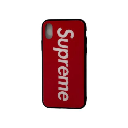 PM - Apple iPhone X/XS Üveges Mintás Tok - Supreme Piros
