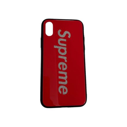 PM - iPhone 7/8 Plus Üveges Mintás Tok - Csillogós Supreme Piros