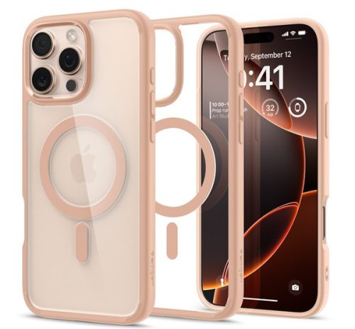 Spigen Ultra Hybrid MagFit Apple iPhone 16 Pro Max tok, MagSafe, Rose Titanium, átlátszó