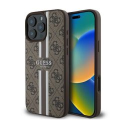   Guess 4G Printed Stripes iPhone 16 Pro MagSafe kemény hátlap tok, barna GUHMP16LP4RPSW