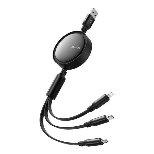 Mcdodo 3in1 töltő- és adatkábel USB / USB-C / Lightning / MicroUSB 3,5A, max- 1,2m, fekete