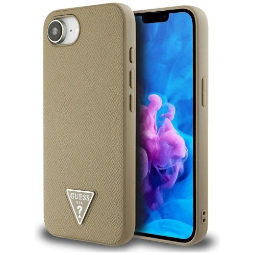 Guess Grained Triangle Apple iPhone 16e MagSafe tok, világosbarna