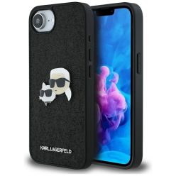   Karl Lagerfeld Fixed Glitter Ikonik Metal Pin Apple iPhone 16e hátlap tok, fekete