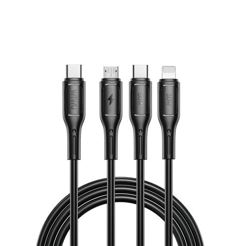 WiWU Wi-046E Starlink Series 3in1 USB-C USB-C / Lightning / microUSB kábel, 60W, 1m, fekete