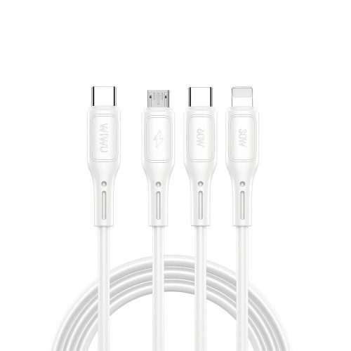 WiWU Wi-046E Starlink Series 3in1 USB-C USB-C / Lightning / microUSB kábel, 60W, 1m, fehér