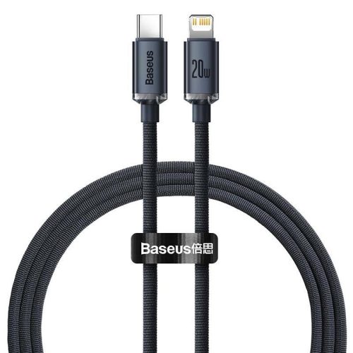 Baseus Crystal USB-C-Lightning kábel, 20W, PD, 1.2m, fekete
