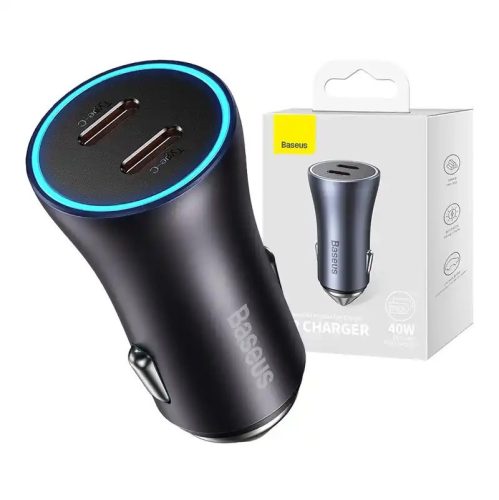 Baseus Golden Contactor Pro autós töltő, 2x USB-C, 40W, szürke