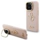 Guess PU Grained 4G Logo Stand Camera Frame iPhone 15 Pro Max hátlap tok kitámasztóval, rózsaszín