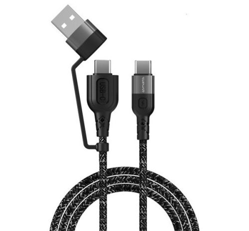 4smarts Combo CA USB / USB-C / USB-C szövet kombó töltő- és adatkábel, 1,5m, fekete
