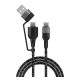 4smarts Combo CA USB / USB-C / USB-C szövet kombó töltő- és adatkábel, 1,5m, fekete