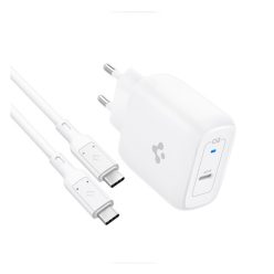   Spigen PowerArc PE2015 hálózati töltő adapter + Type-C-Type-C kábel, Type-C, GaN, 45W, fehér