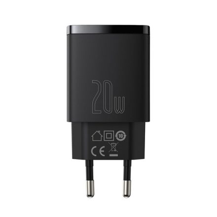 Baseus Compact gyorstöltő adapter 20W Type-C + USB, fekete
