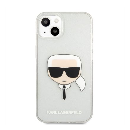 Karl Lagerfeld Head Full Glitter szilikon hátlap tok Apple iPhone 13 mini, ezüst