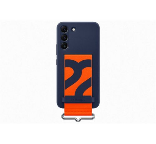 Samsung Galaxy S22 Silicone Cover with Strap, gyári szilikon tok szíjjal, sötétkék, EF-GS901TN