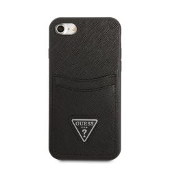   Guess Saffiano Double Card Apple iPhone SE 2022/2020/8/7 bőr hátlap tok, fekete