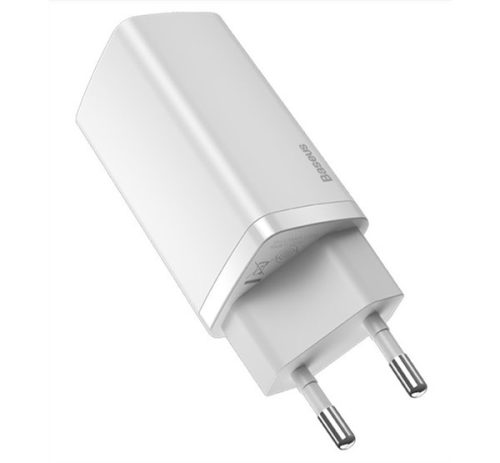 Baseus GaN2 Lite hálózati töltő adapter 65W USB-C + USB-A, fehér