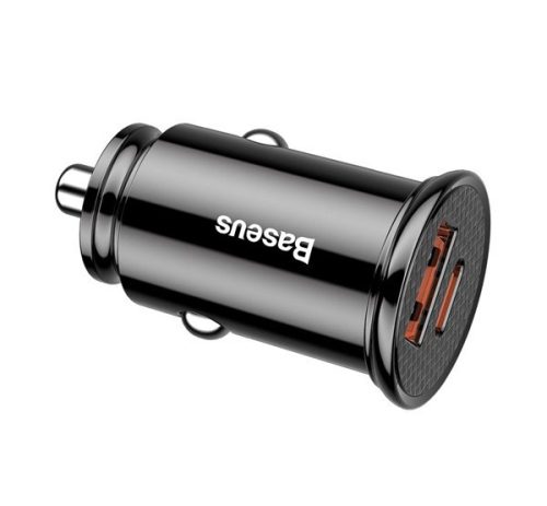 Baseus Circular autós szivargyújtó gyorstöltő, USB-C + USB, 30W, fekete