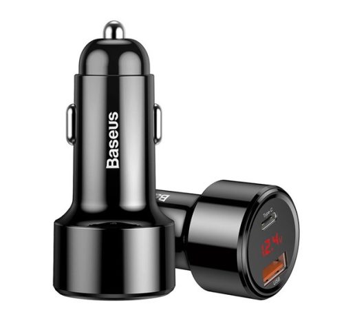 Baseus Magic autós szivargyújtó töltő, USB-A + USB-C QC 4.0 PD, 45W, fekete