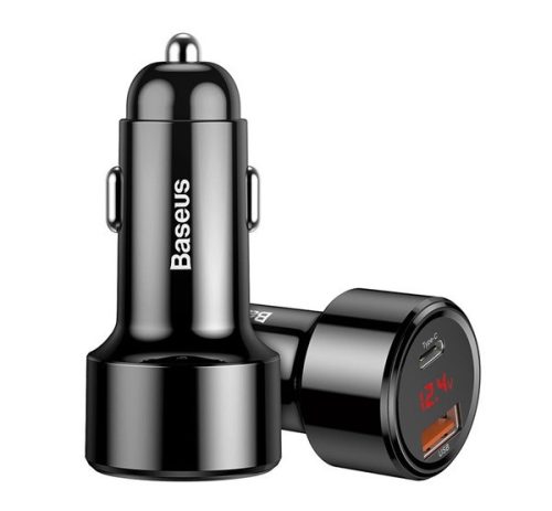 Baseus Magic autós szivargyújtó töltő, USB-A + USB-C QC 4.0 PD, 45W, fekete