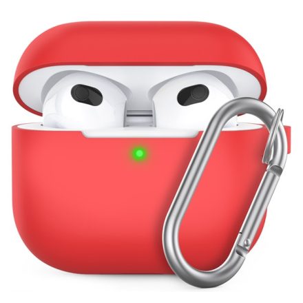 Phoner Simple Apple Airpods 3 szilikon tok akasztóval, piros