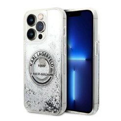   Karl Lagerfeld Liquid Glitter RSG Apple iPhone 14 Pro hátlap tok, ezüst