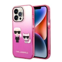   Karl Lagerfeld Gradient Ikonik Karl & Choupette Apple iPhone 14 Pro hátlap tok, rózsaszín